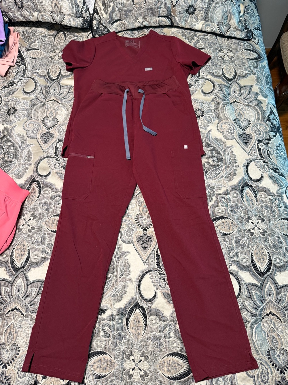 Figs Burgundy Catarina Scrub top & high waisted yola skinny pants set